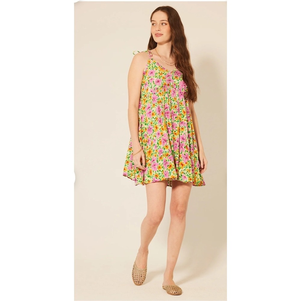 Babydoll Mini Dress Floral Ditzy Sz S Small Patrons Of Peace Malibu Tie Strap
